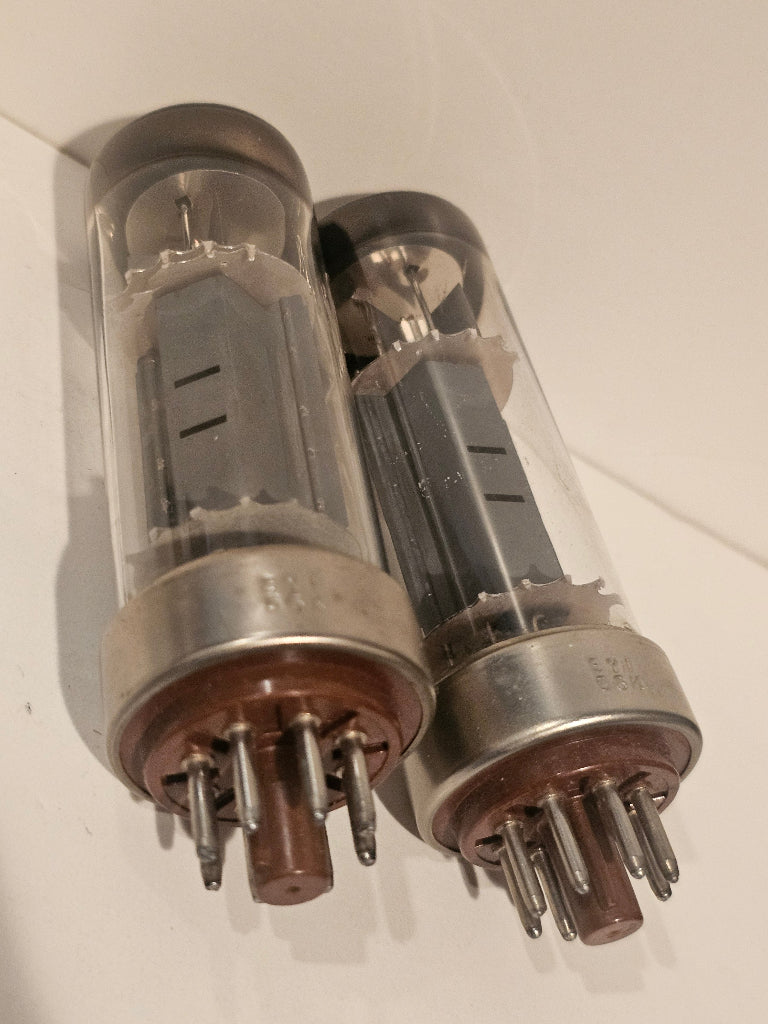 Matched Pair Amperex EL34 Metal Base Disc Getter